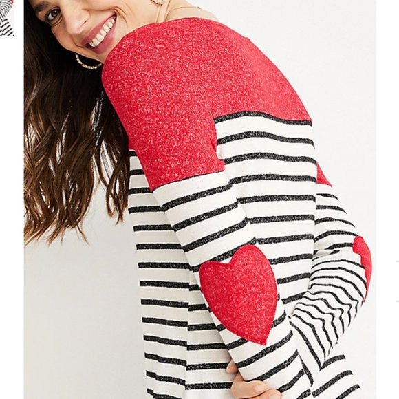 Maurice's Plus Size Striped Heart Elbow Patch Crew Neck - Picture 2 of 2